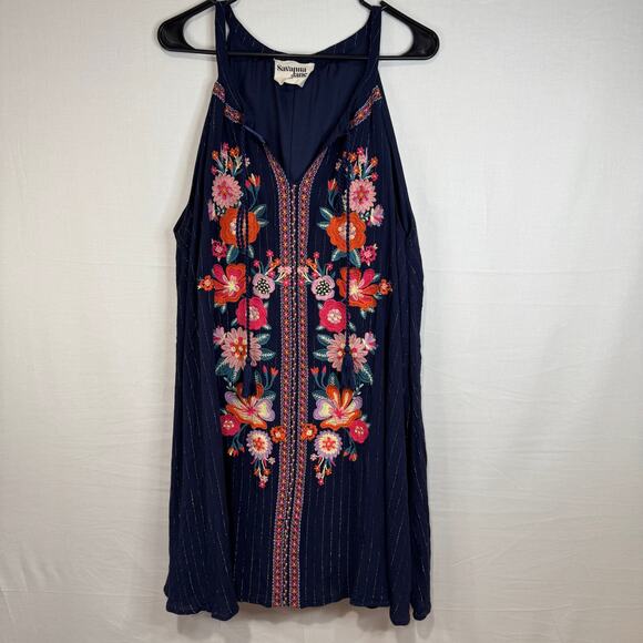 Savanna Jane Navy Embroidered Floral Dress 2X - Picture 1 of 3